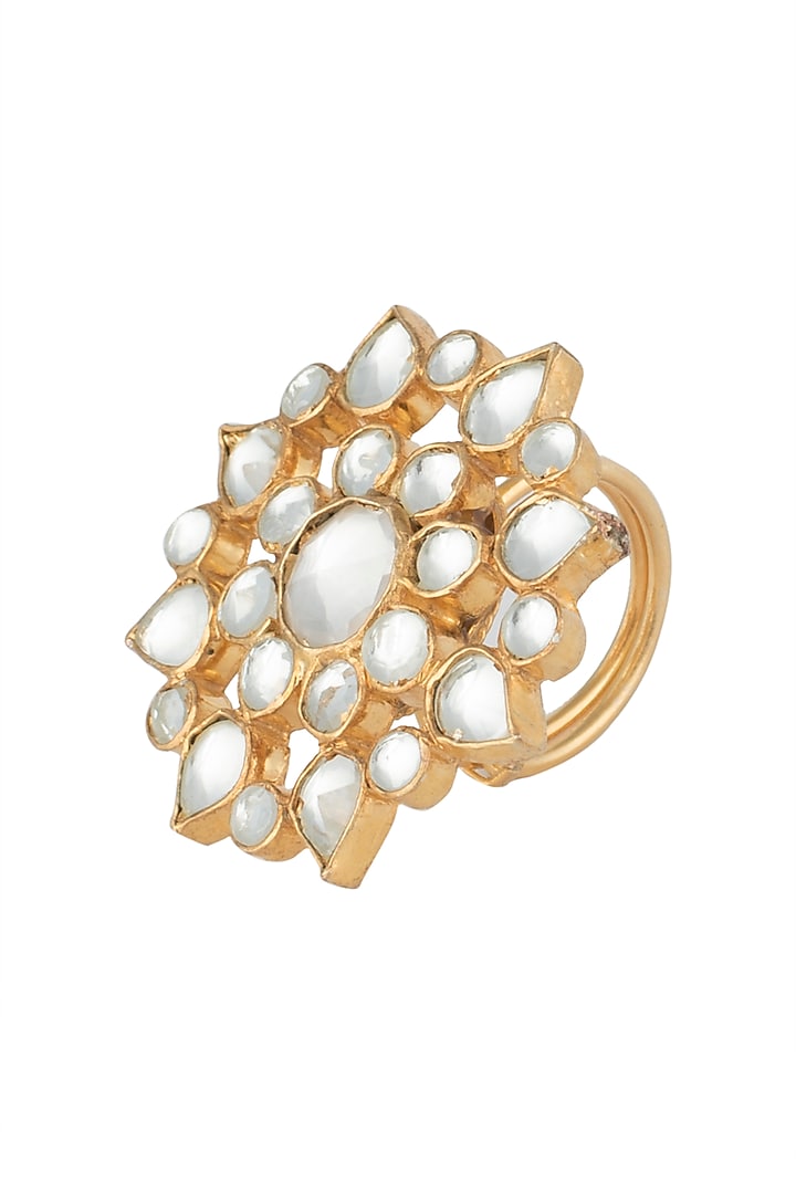 Gold plated white jadtar ring by RIANA JEWELLERY at Pernia's Pop Up Shop