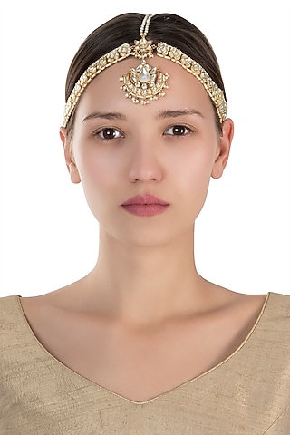 Gold plated white stone mathapatti by Riana Jewellery