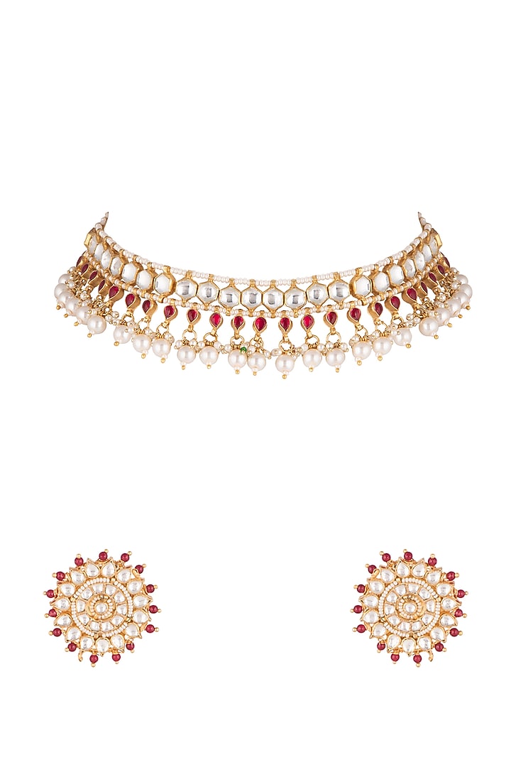 Gold Plated Pearl Necklace Set by Riana Jewellery at Pernia's Pop Up Shop