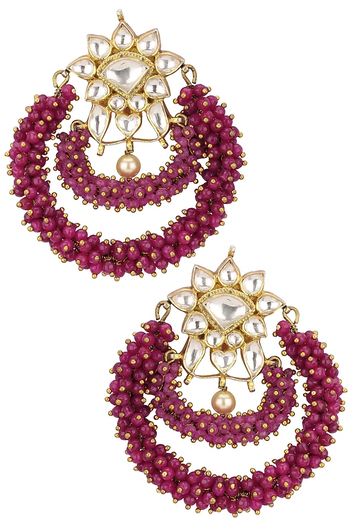 Raina Jewels presents Gold plated jadtar stones and pink beads earrings available only at Pernia's Pop Up Shop.