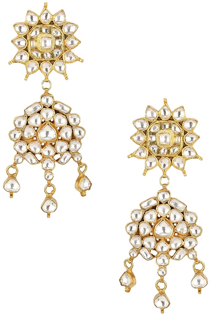 Raina Jewels presents Gold plated jadtar stones two tier earrings available only at Pernia's Pop Up Shop.