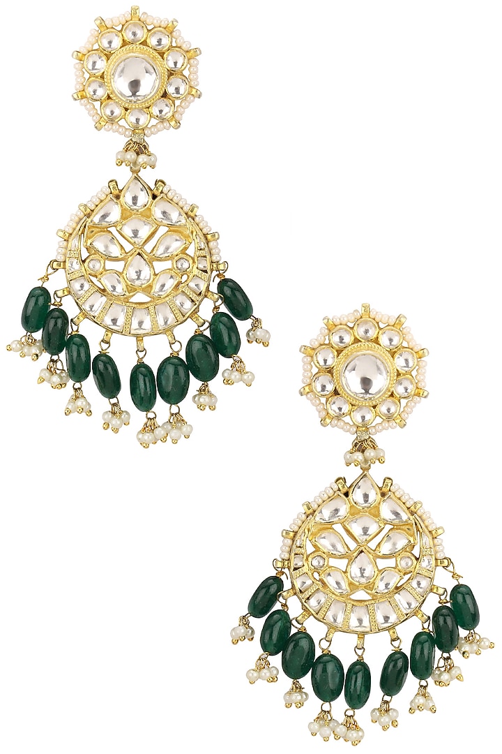 Raina Jewels presents Gold plated pearl and jadtar stones earrings available only at Pernia's Pop Up Shop.