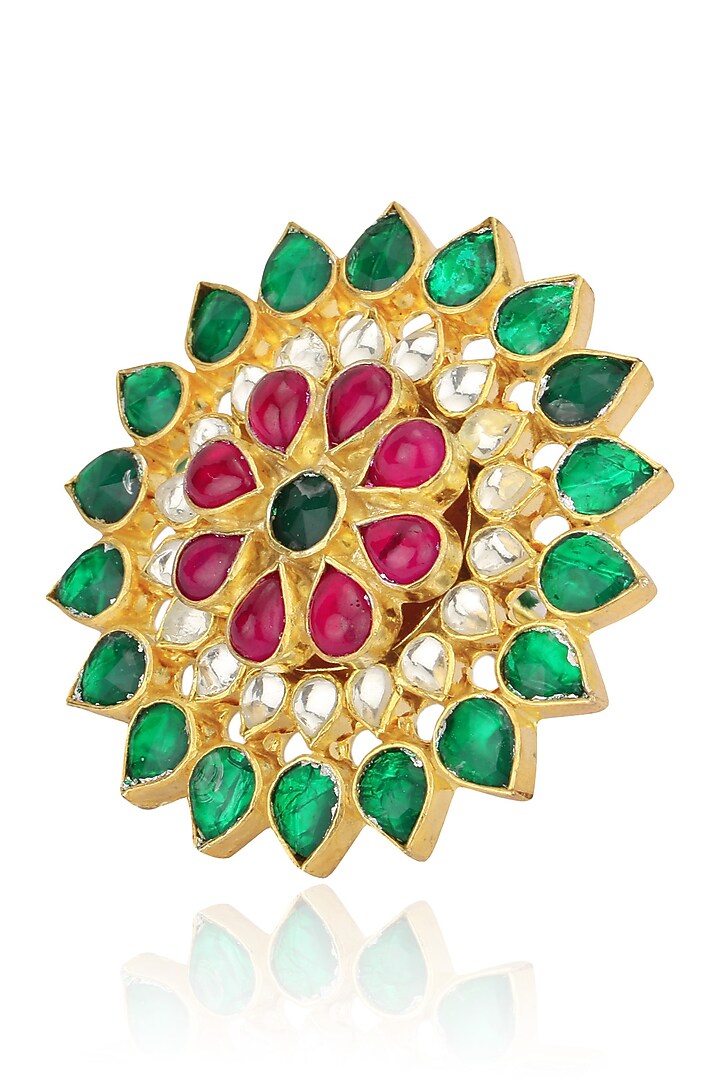 Raina Jewels presents Gold plated pink, green and white stone flower ring available only at Pernia's Pop Up Shop.