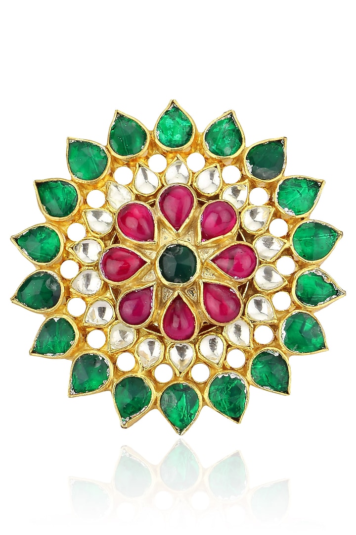 Raina Jewels presents Gold plated pink, green and white stone flower ring available only at Pernia's Pop Up Shop.