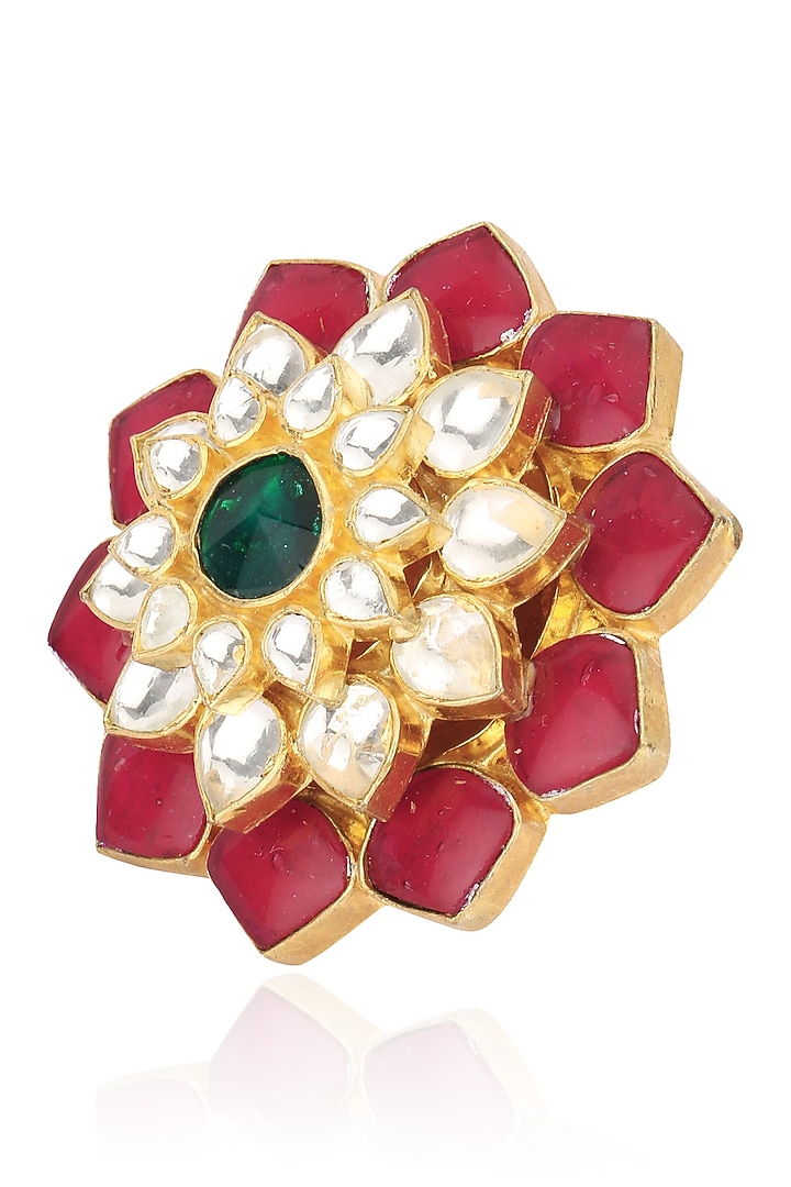Raina Jewels presents Gold plated small jadtar stone flower ring available only at Pernia's Pop Up Shop.