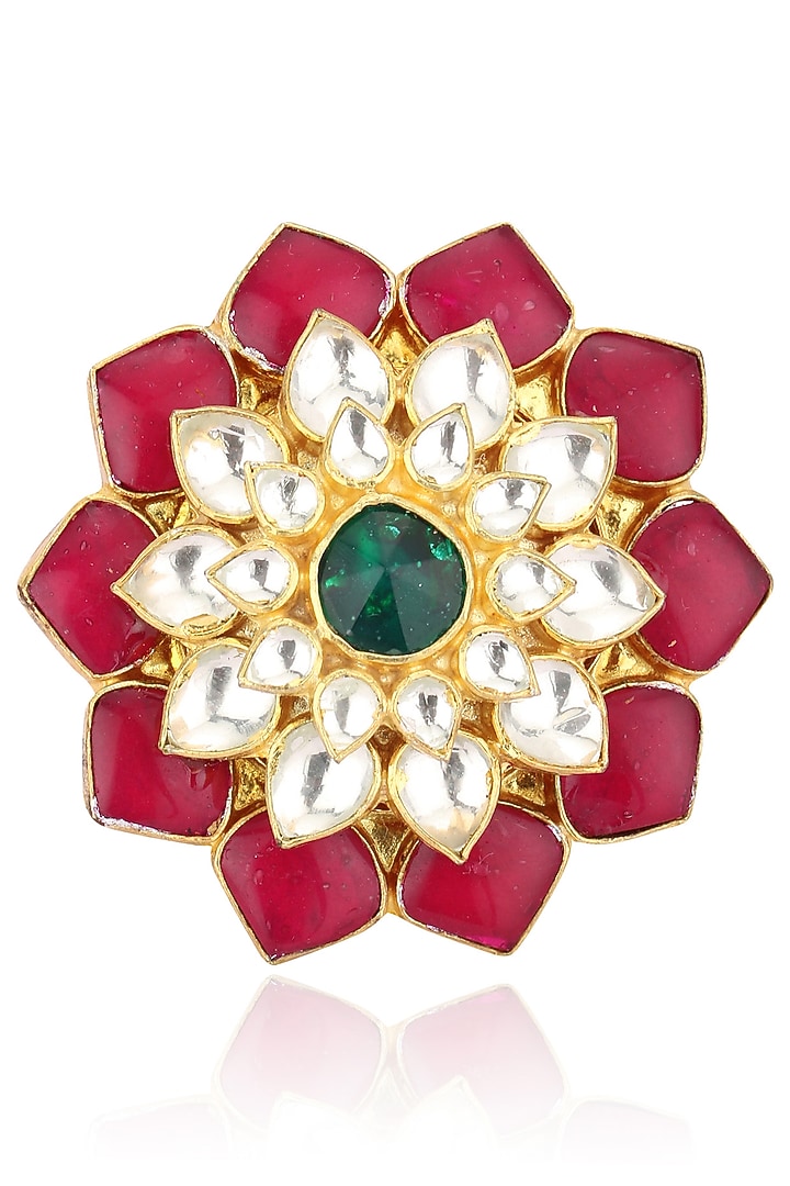 Raina Jewels presents Gold plated small jadtar stone flower ring available only at Pernia's Pop Up Shop.