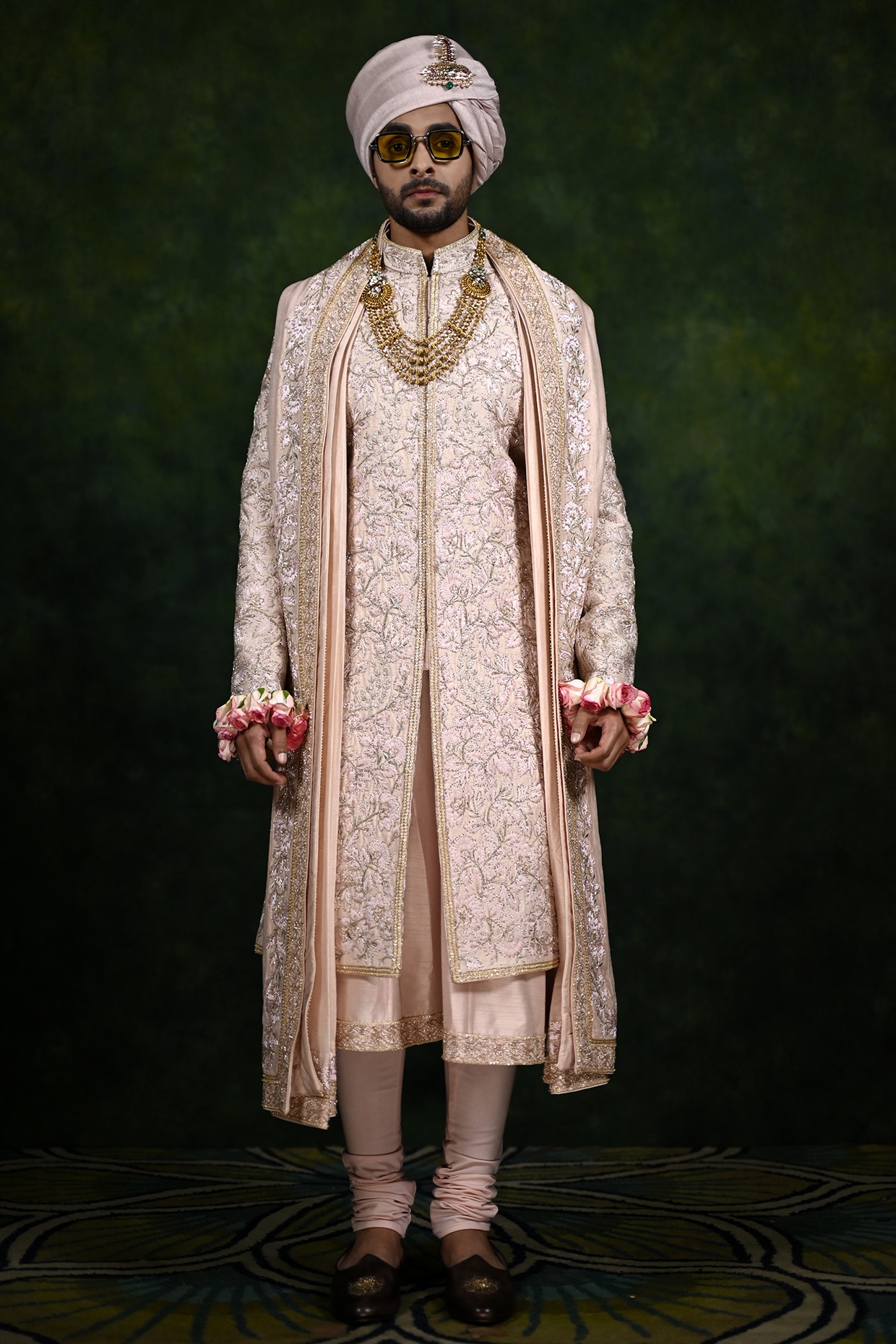 Rachit Khanna Desert Rose Raw Silk Dabka Embroidered Sherwani Set