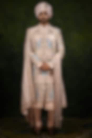 Rose Gold Raw Silk Embroidered Groom Sherwani Set by Rachit Khanna Men at Pernia's Pop Up Shop