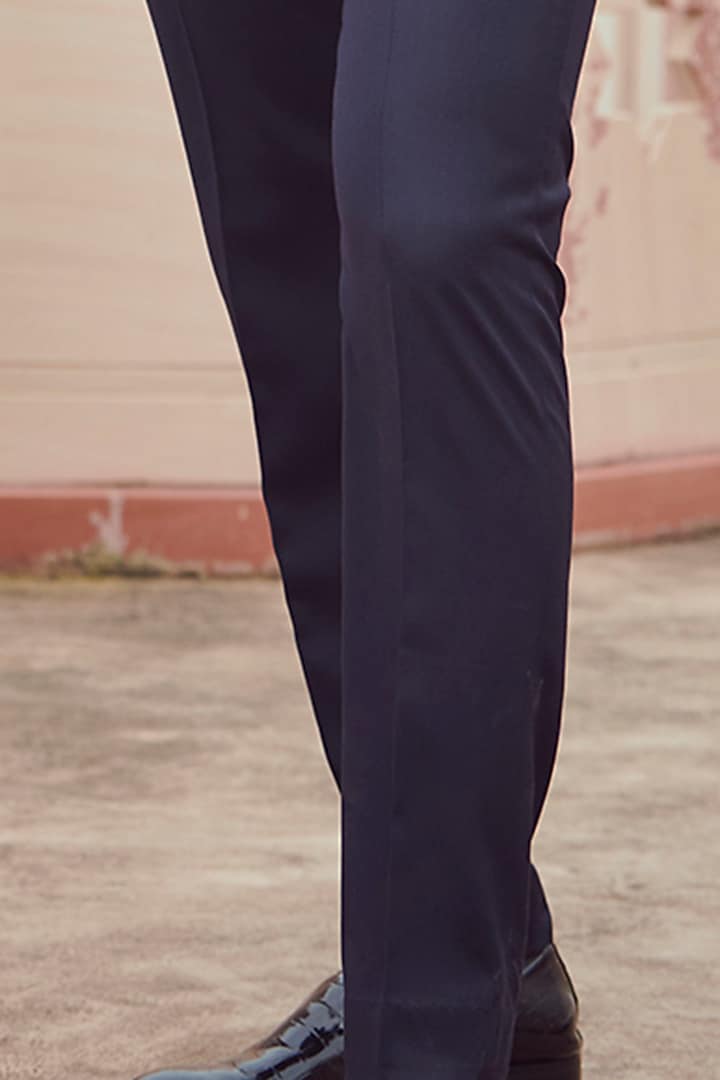 Navy Blue Embroidered Tuxedo Set by Rachit Khanna Men at Pernia's Pop Up Shop