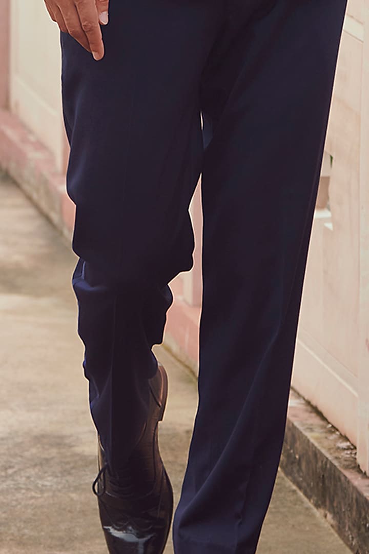 Navy Blue Suiting Tuxedo Set by Rachit Khanna Men at Pernia's Pop Up Shop