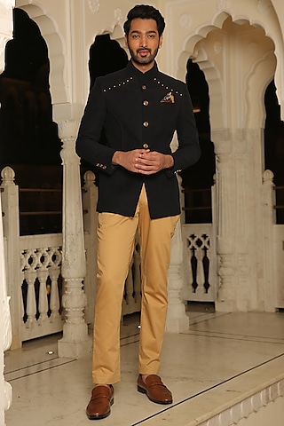 Black Velvet Jodhpuri by Rohit Kamra Jaipur