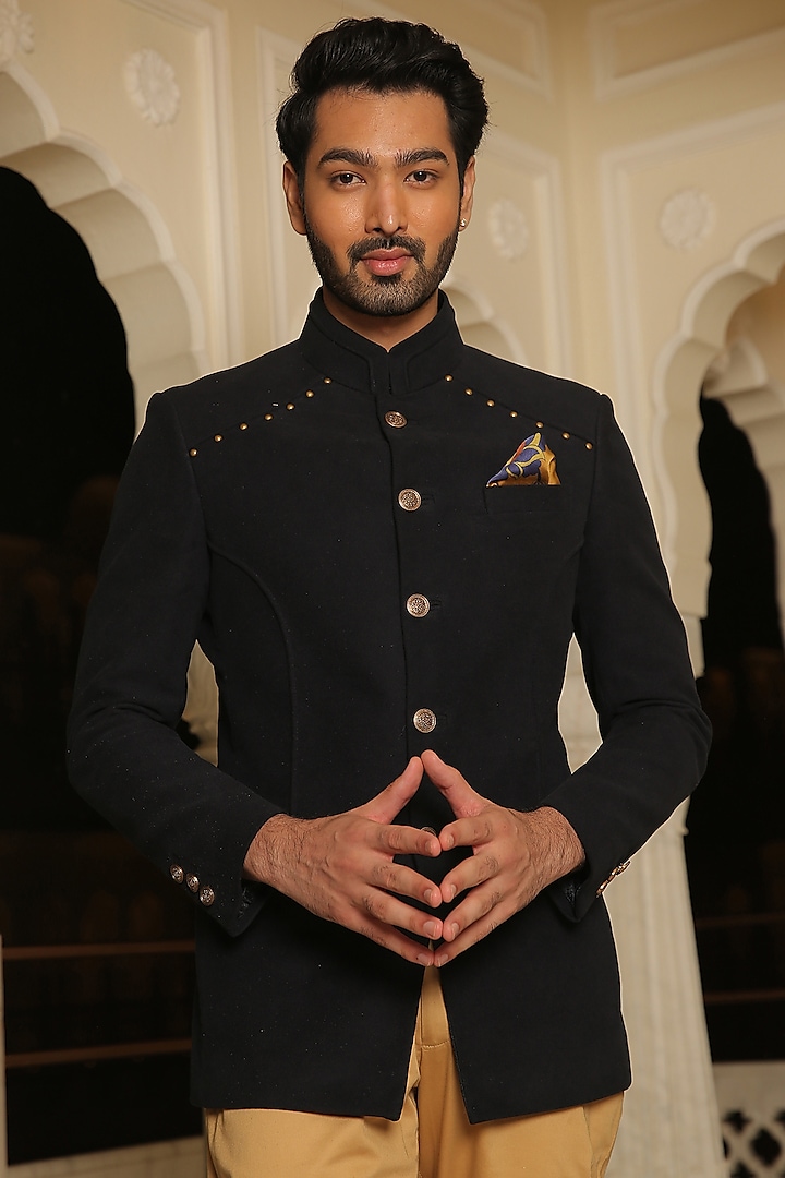 Black velvet 2024 jodhpuri suit