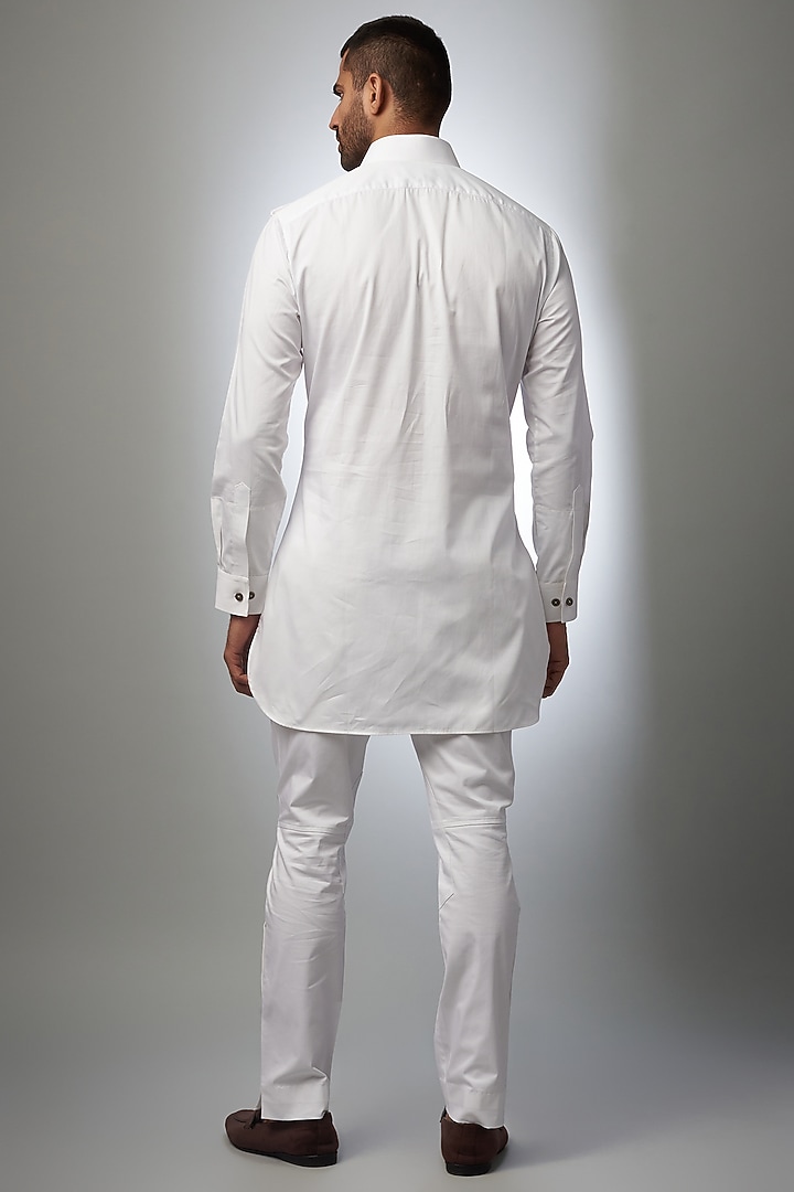 White Cotton Pathani Kurta by Rohit Kamra Jaipur at Pernia's Pop Up Shop