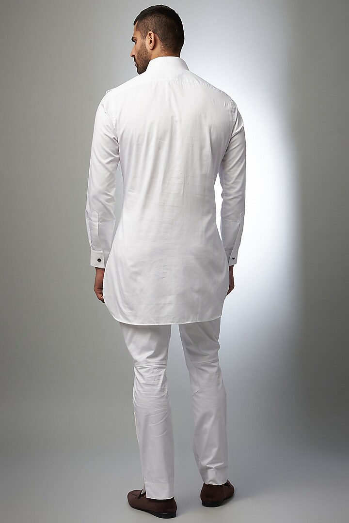 White Cotton Pathani Kurta by Rohit Kamra Jaipur at Pernia's Pop Up Shop