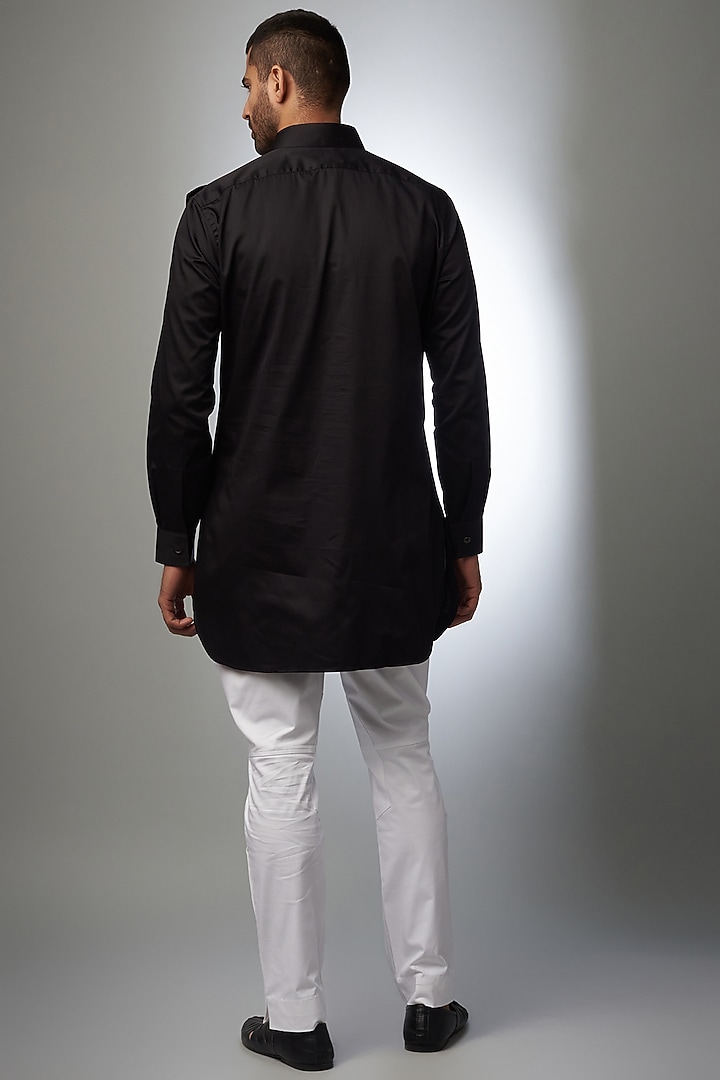 Black Cotton Pathani Kurta by Rohit Kamra Jaipur at Pernia's Pop Up Shop