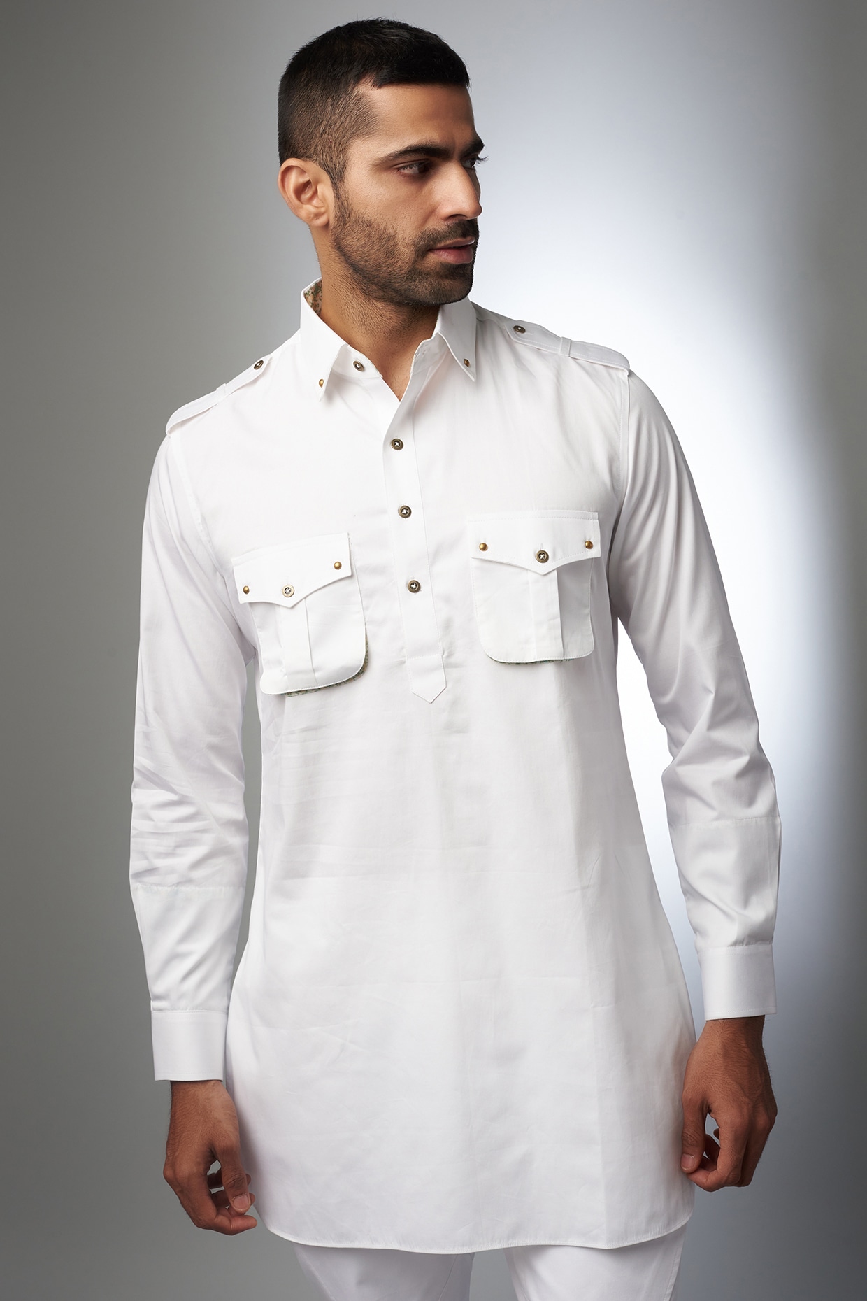 White Cotton Pathani Kurta Design by Rohit Kamra Jaipur at