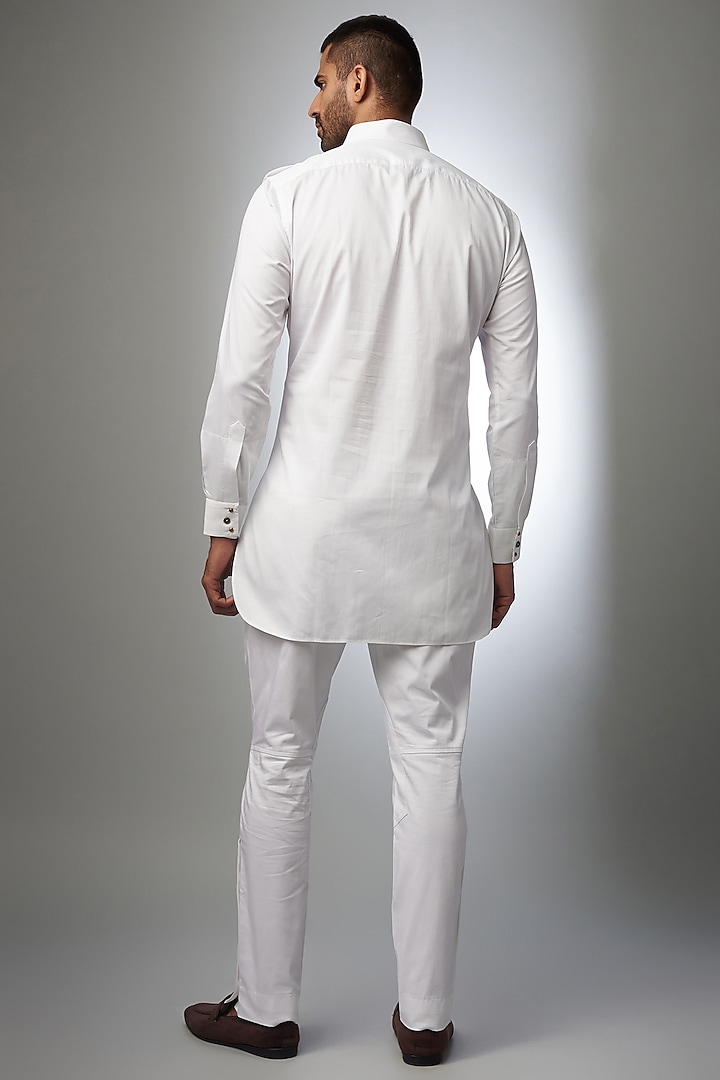 White Cotton Pathani Kurta by Rohit Kamra Jaipur at Pernia's Pop Up Shop