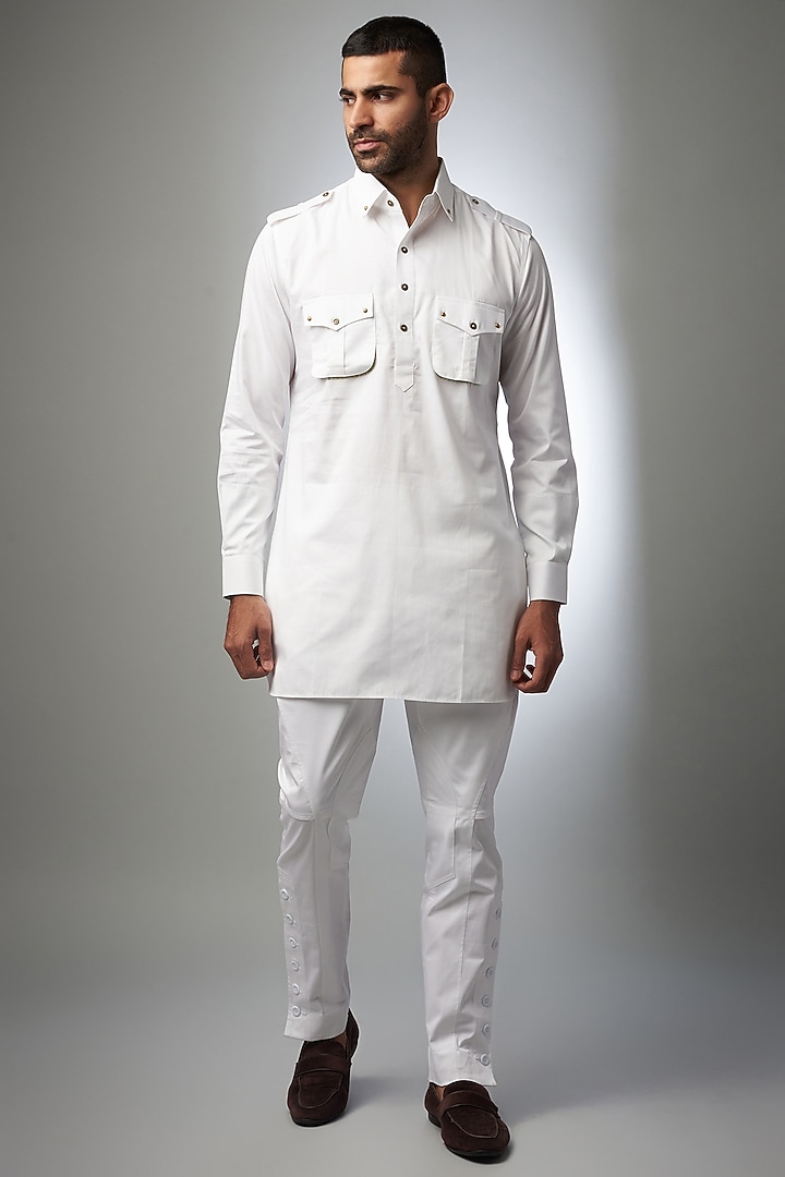 White Cotton Pathani Kurta by Rohit Kamra Jaipur at Pernia's Pop Up Shop
