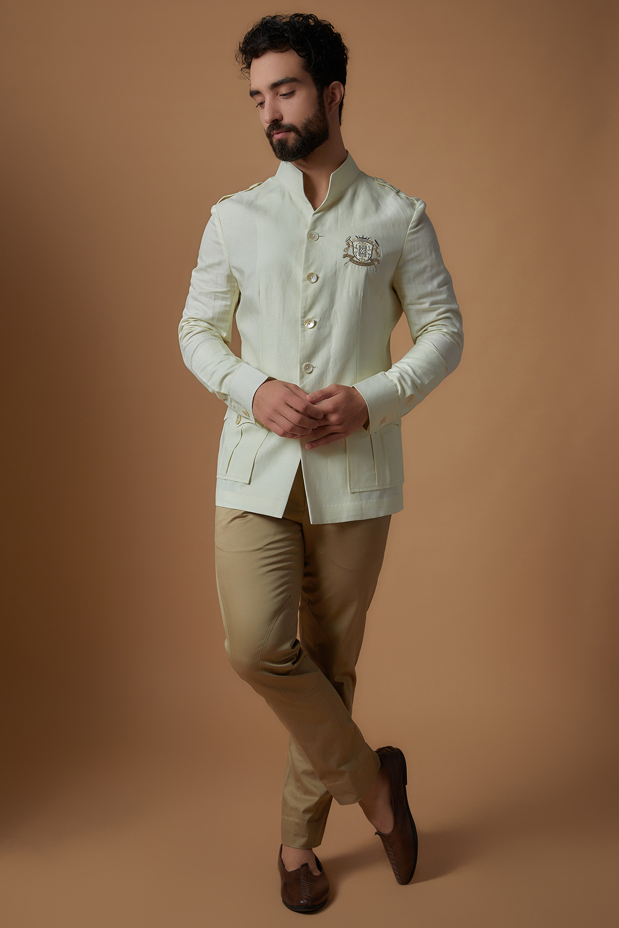 Beige Linen Pant Set by Rohit Kamra Jaipur-POPULAR PRODUCTS AT STORE