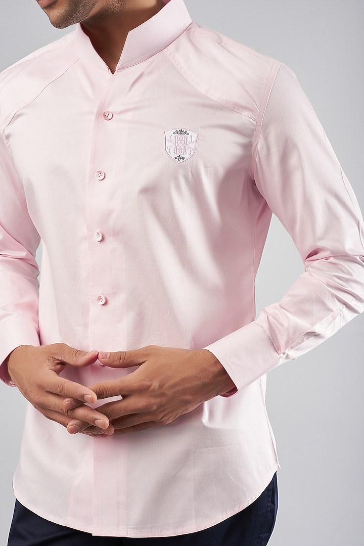 Pink Cotton Embroidered Party Wear Shirt by Rohit Kamra Jaipur at Pernia's Pop Up Shop