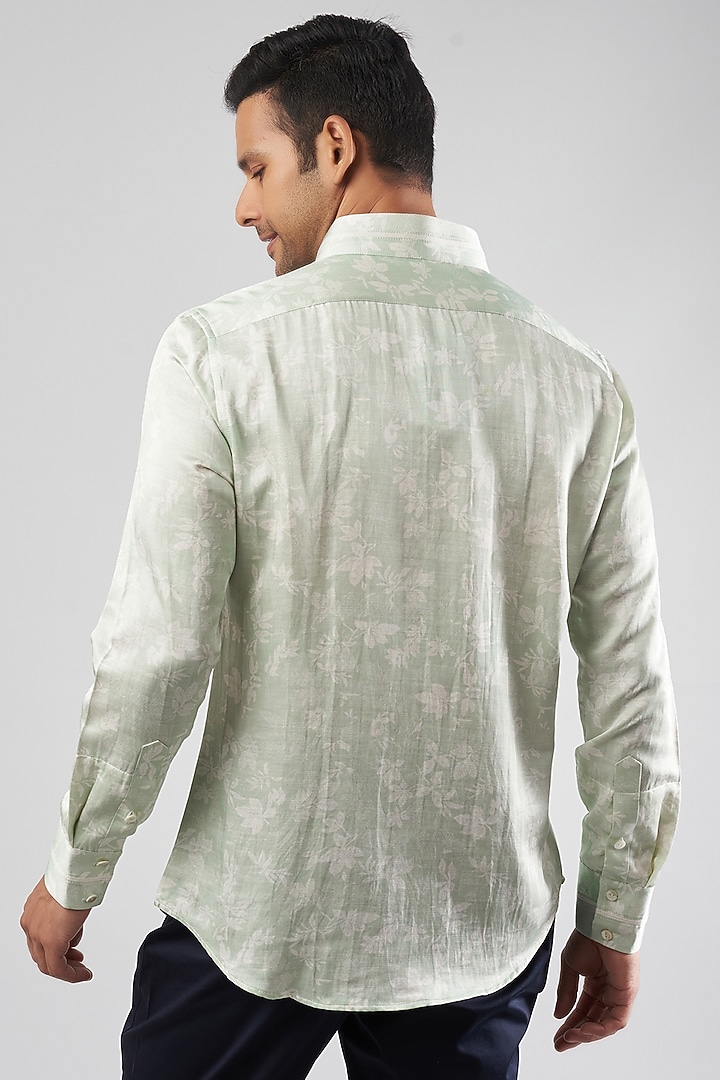 Aqua White Linen Silk Digital Printed Party Wear Shirt by Rohit Kamra Jaipur at Pernia's Pop Up Shop