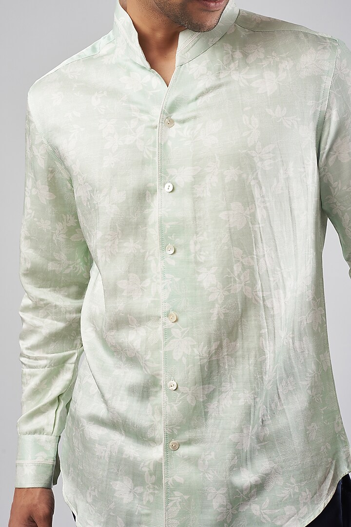 Aqua White Linen Silk Digital Printed Party Wear Shirt by Rohit Kamra Jaipur at Pernia's Pop Up Shop