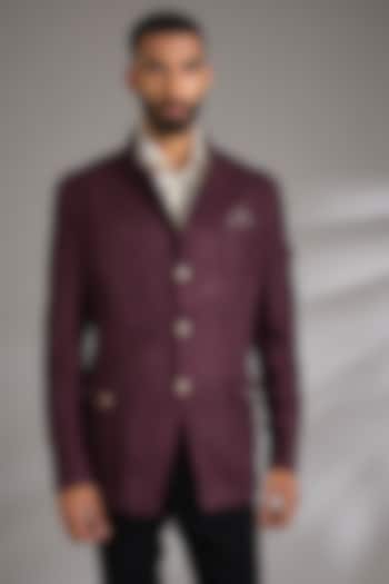 Wine Suede Wedding Bandhgala Jacket by Rohit Kamra Jaipur at Pernia's Pop Up Shop