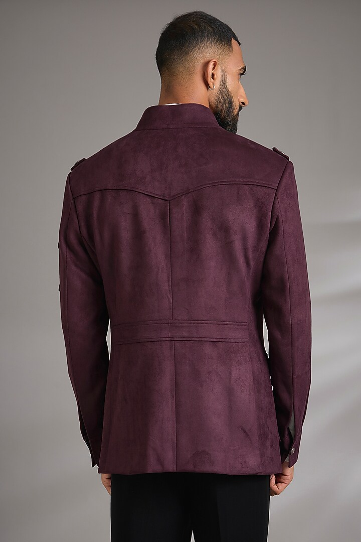 Wine Suede Wedding Bandhgala Jacket by Rohit Kamra Jaipur at Pernia's Pop Up Shop