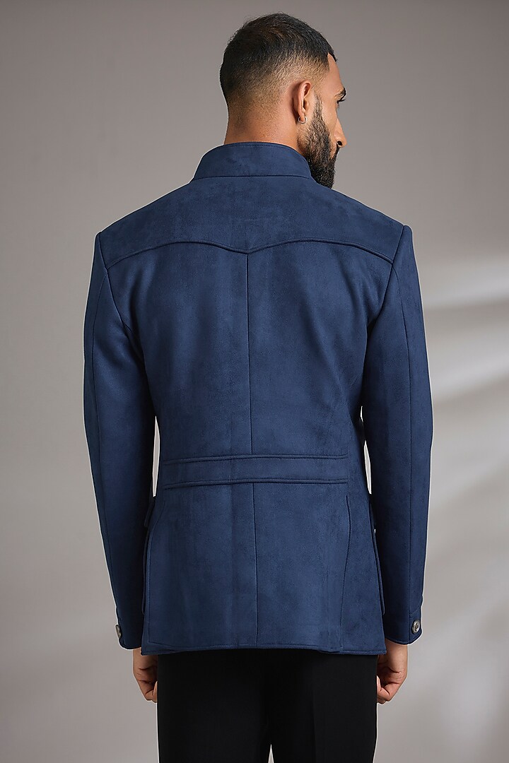 Blue Suede Wedding Bandhgala Jacket by Rohit Kamra Jaipur at Pernia's Pop Up Shop