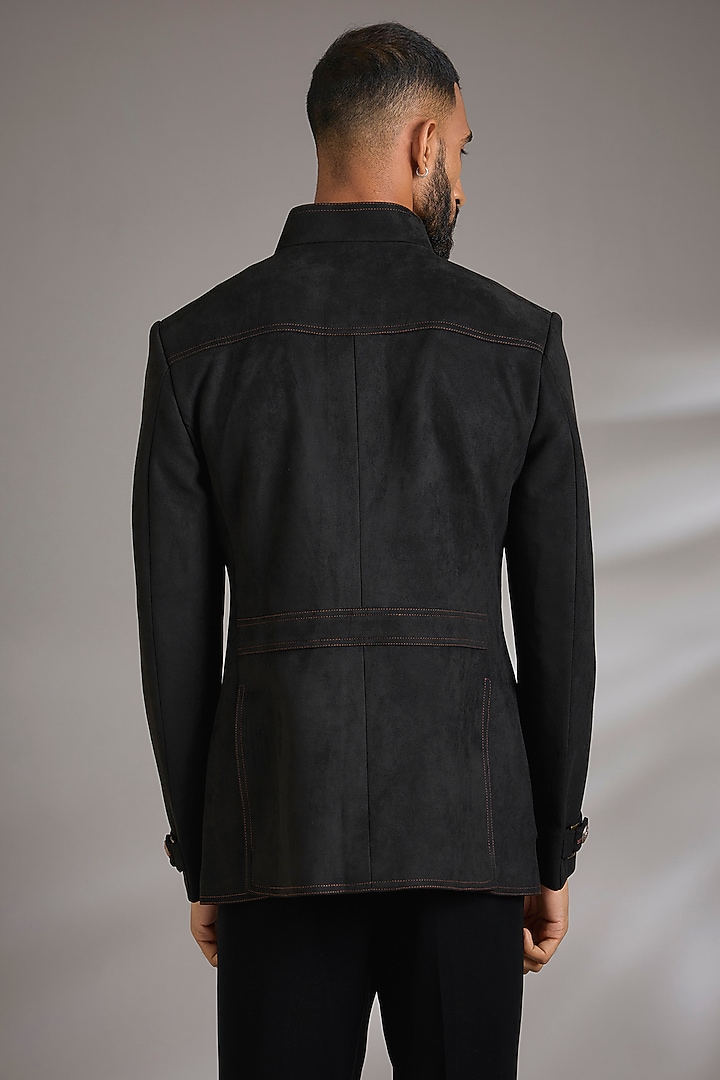 Black Suede Wedding Bandhgala Jacket by Rohit Kamra Jaipur at Pernia's Pop Up Shop