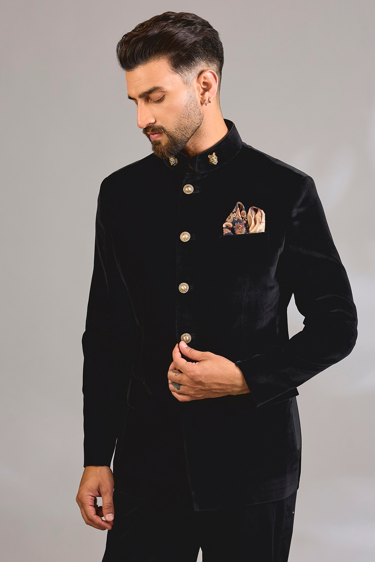 Rohit Kamra Jaipur Jet Black Velvet Bandhgala