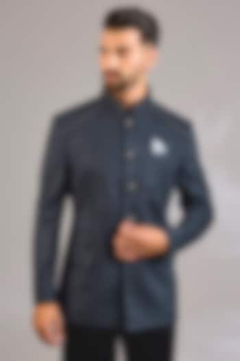 Navy Blue Suede Groom Bandhgala by Rohit Kamra Jaipur at Pernia's Pop Up Shop