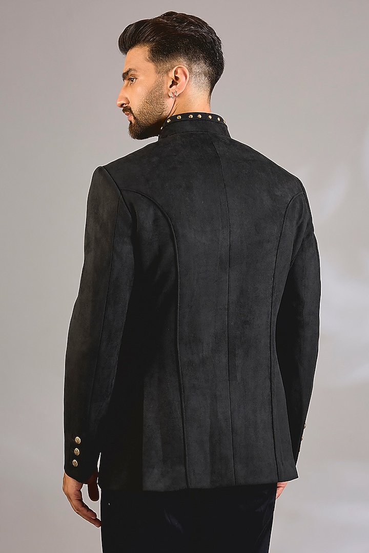 Black Suede Groom Bandhgala by Rohit Kamra Jaipur at Pernia's Pop Up Shop
