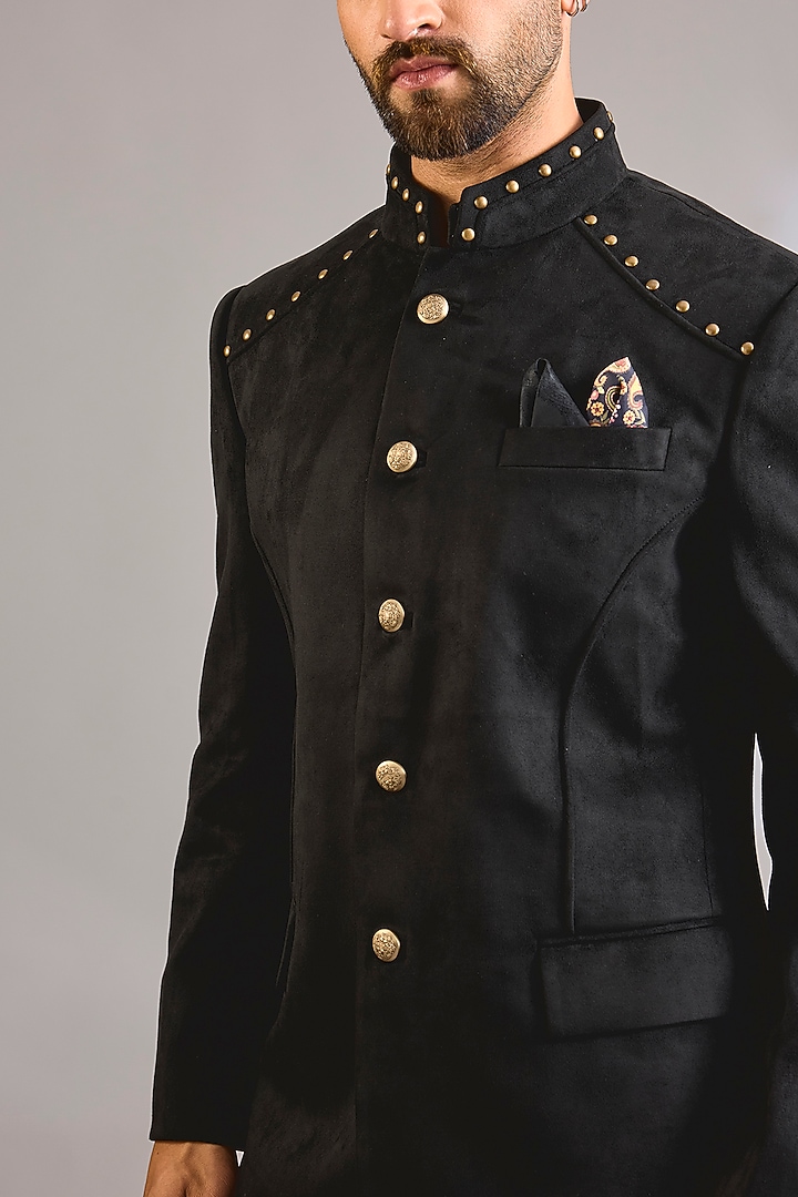 Black Suede Groom Bandhgala by Rohit Kamra Jaipur at Pernia's Pop Up Shop