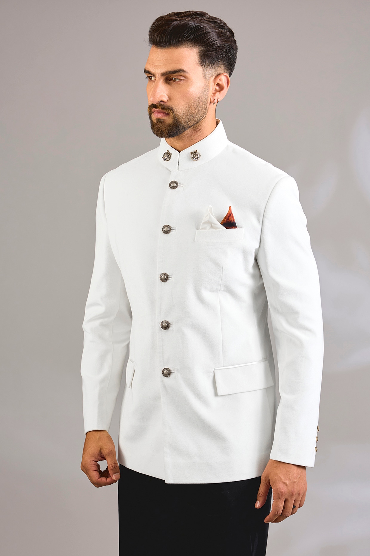 Rohit Kamra Jaipur Ivory Suede Bandhgala