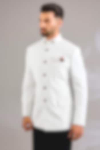 Ivory Suede Groom Bandhgala by Rohit Kamra Jaipur at Pernia's Pop Up Shop