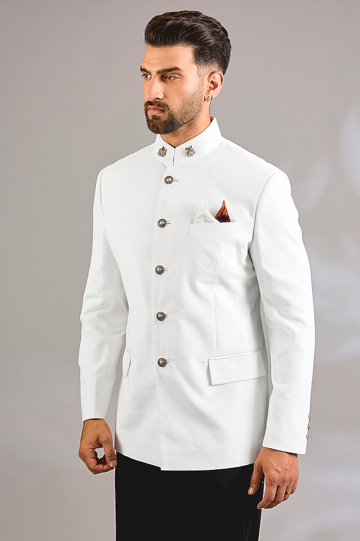 Ivory Suede Groom Bandhgala by Rohit Kamra Jaipur at Pernia's Pop Up Shop
