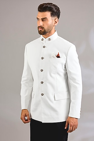 Ivory Suede Bandhgala by Rohit Kamra Jaipur