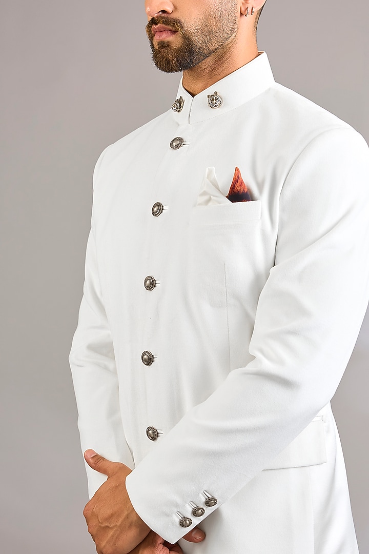 Ivory Suede Groom Bandhgala by Rohit Kamra Jaipur at Pernia's Pop Up Shop