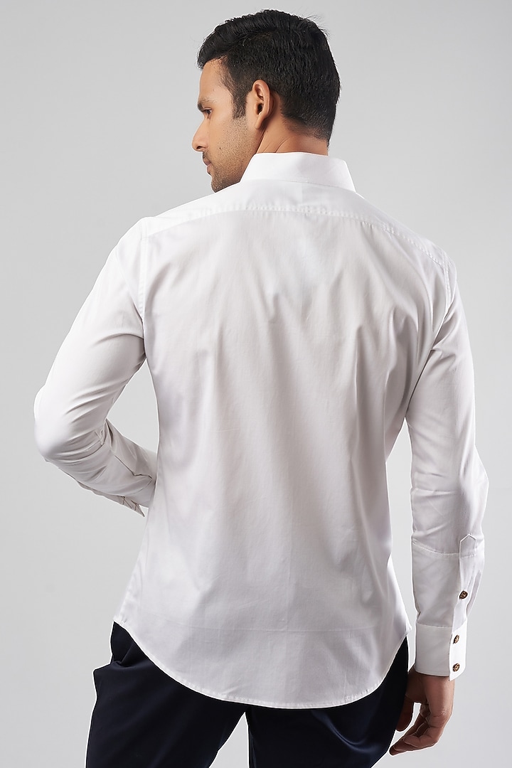 White Cotton Embroidered Party Wear Shirt by Rohit Kamra Jaipur at Pernia's Pop Up Shop