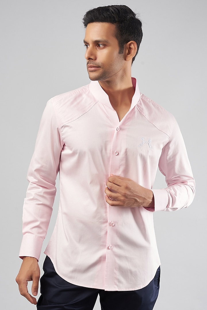 Pink Cotton Embroidered Shirt by Rohit Kamra Jaipur