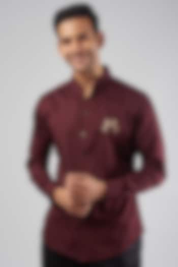 Wine Cotton Embroidered Shirt by Rohit Kamra Jaipur