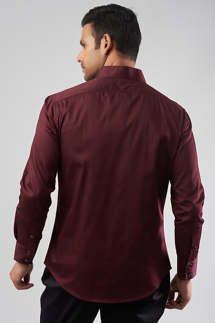 Wine Cotton Embroidered Party Wear Shirt by Rohit Kamra Jaipur at Pernia's Pop Up Shop