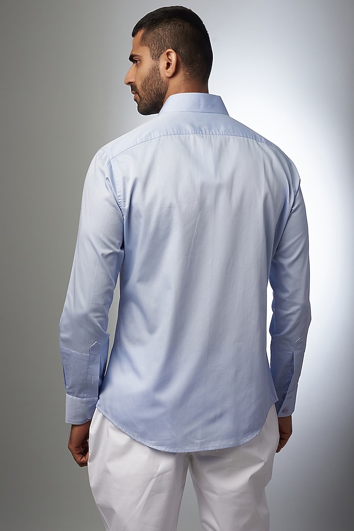Light Blue Cotton Party Wear Shirt by Rohit Kamra Jaipur at Pernia's Pop Up Shop