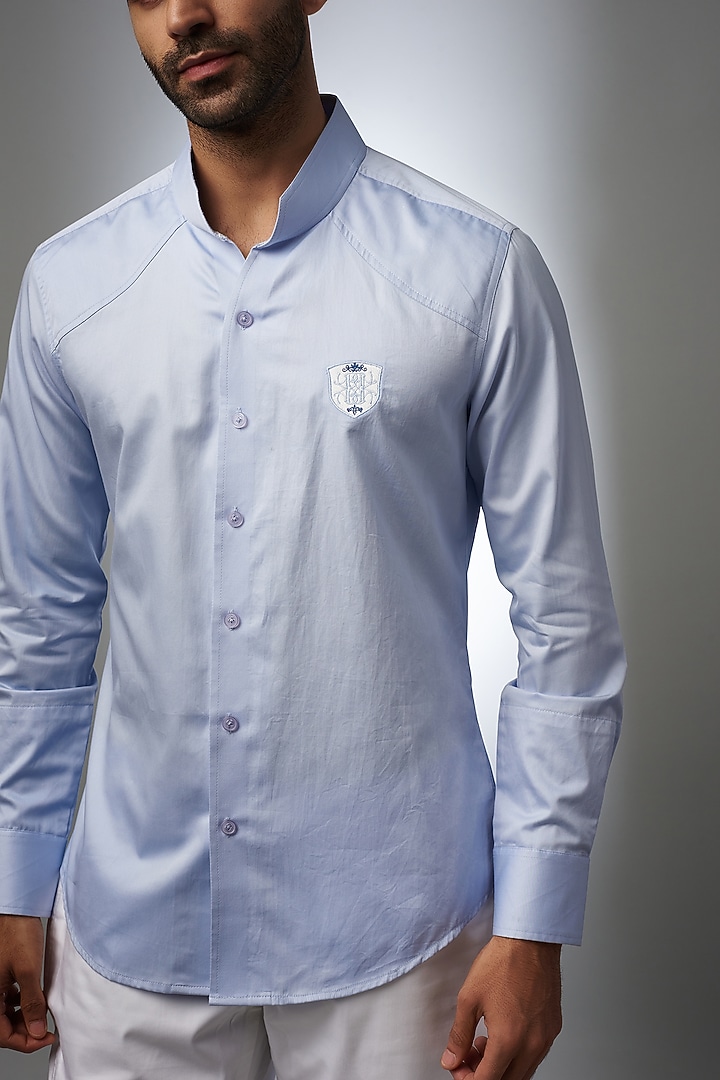 Light Blue Cotton Party Wear Shirt by Rohit Kamra Jaipur at Pernia's Pop Up Shop