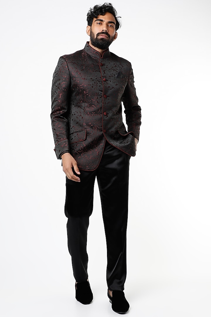 Crimson Black Jodhpuri Bandhgala Jacket by Rohit Kamra Jaipur