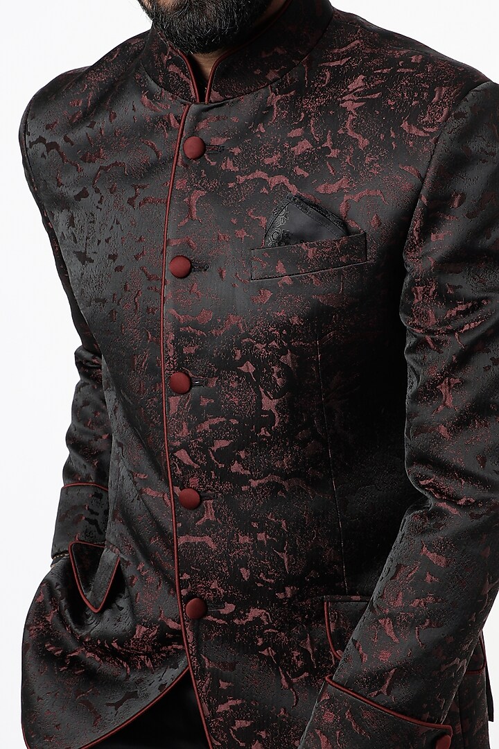 Crimson Black Jodhpuri Wedding Bandhgala Jacket by Rohit Kamra Jaipur at Pernia's Pop Up Shop