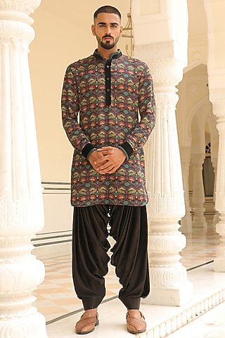 Black Digital Printed Kurta by Rohit Kamra Jaipur