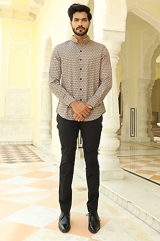 Beige & Black Printed Shirt by Rohit Kamra Jaipur
