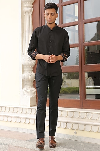 Black Cotton Shirt by Rohit Kamra Jaipur